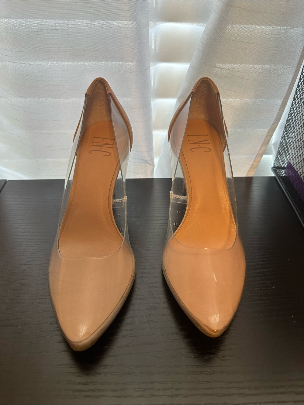 INC International Concepts Nude Patent Pointed-Toe Pumps with Clear Panels